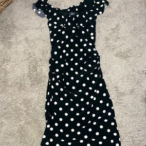 American Living Black and White Polka Dot Off-Shoulder Midi Dress